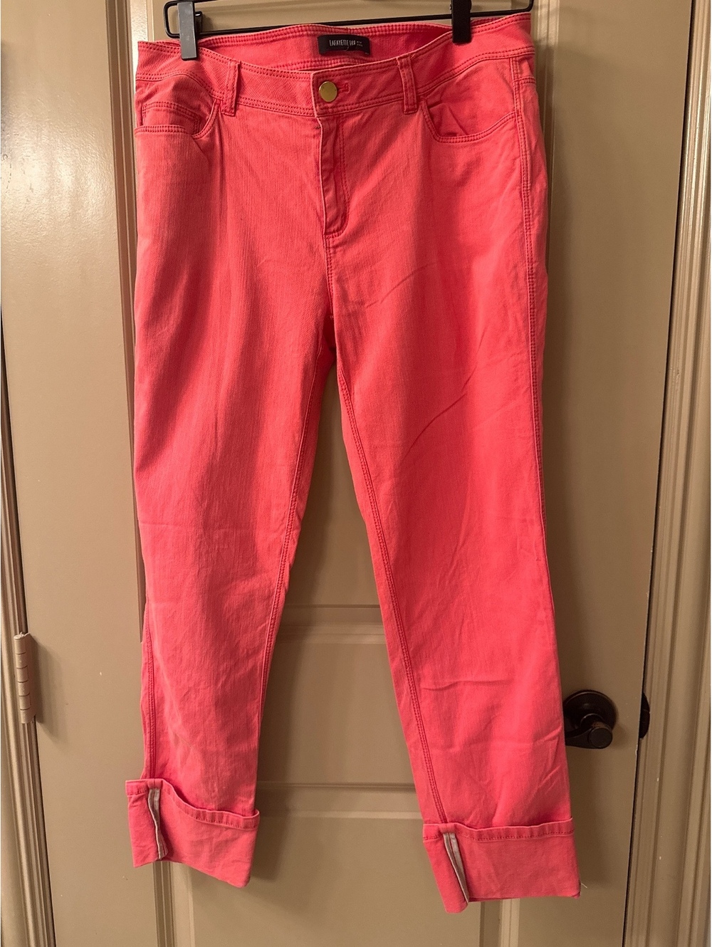 Lafayette Women's Coral Pink Slim Fit Jeans with Cuffed Ankles
